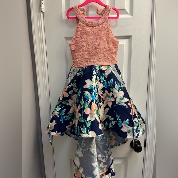 Speechless Peach Lace and Blue Floral High-Low Dress - Picture 1 of 1